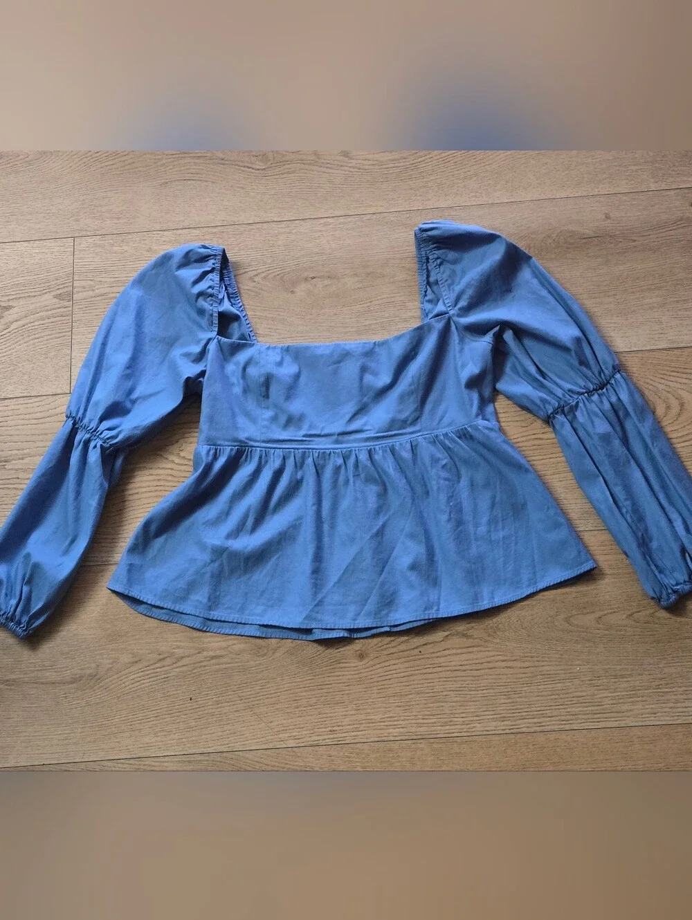 Reformation Jaxley In Azurer Blue Square Bodice Peplum Top